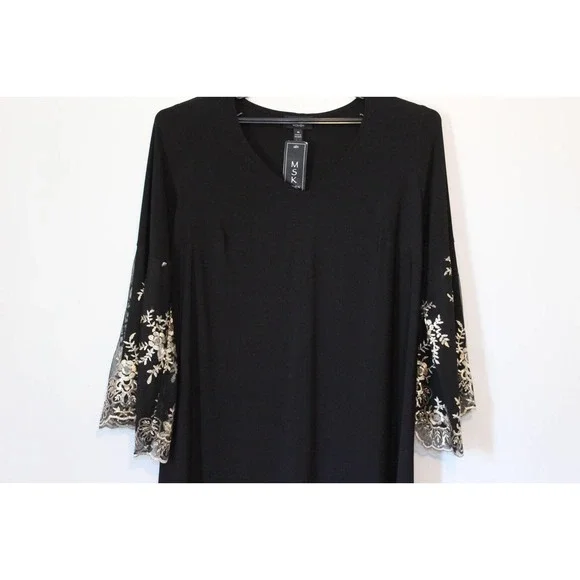NWT MSK Bell Sleeve Shift Dress Black Gold Sleeve Women's Plus Size 1X H14730 - Picture 5 of 14